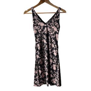 Nicole Miller collection black and pink genuine silk floral print summer dress S